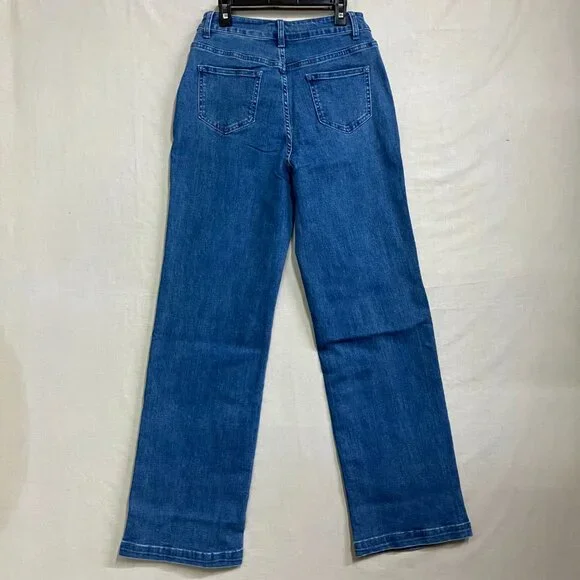 ETTELO Women's 6 Jeans Blue Mid Waisted Straight Leg Stretch Tummy Control Jeans - Picture 10 of 12